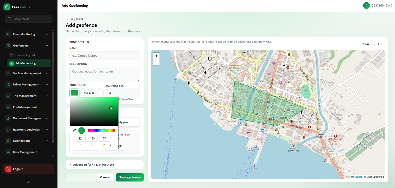 Add geofencing — draw zones on the map